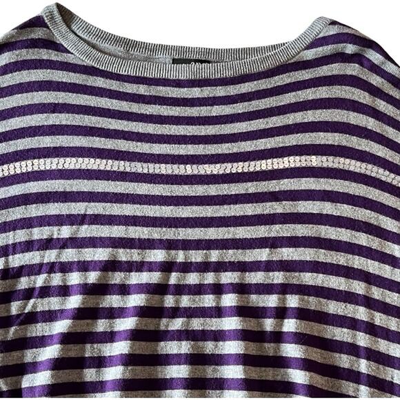 A.N.A. Purple Lightweight Striped Purple Gray Sequins Sweater Large - Picture 6 of 14